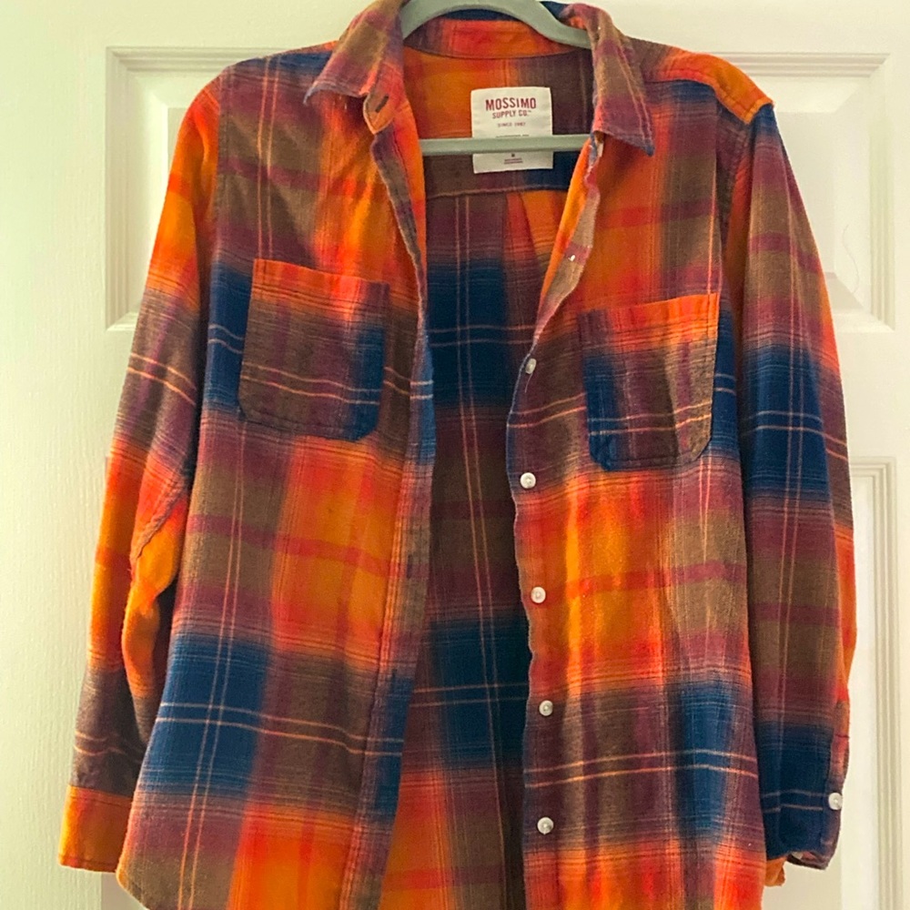 Women's Orange Flannel Shirt Button-Up Long Sleeve